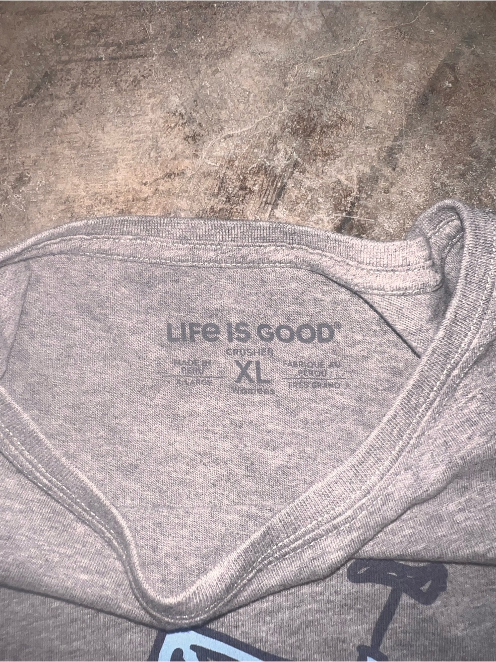 Life Is Good Heather Gray Tee with Blue Bike and Yellow Boots Graphic - Picture 3 of 4